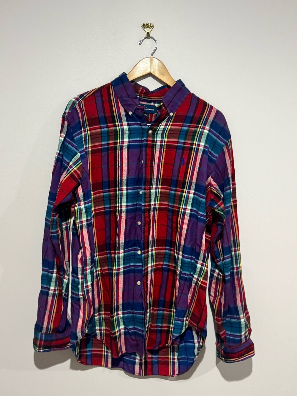 Men’s Ralph Lauren Oxford Long Sleeve Shirt Madras Large